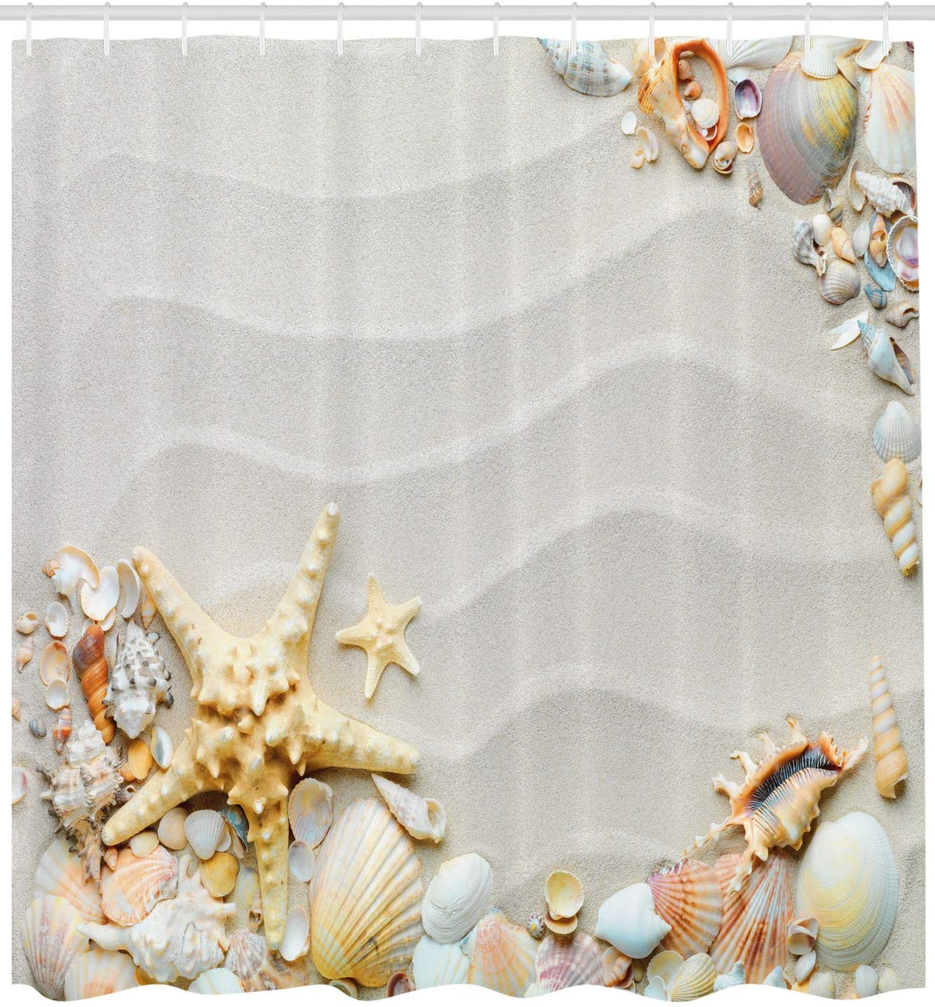 Seacoast Theme Shower Curtain With Colorful Seashells And Starfish - Image 2