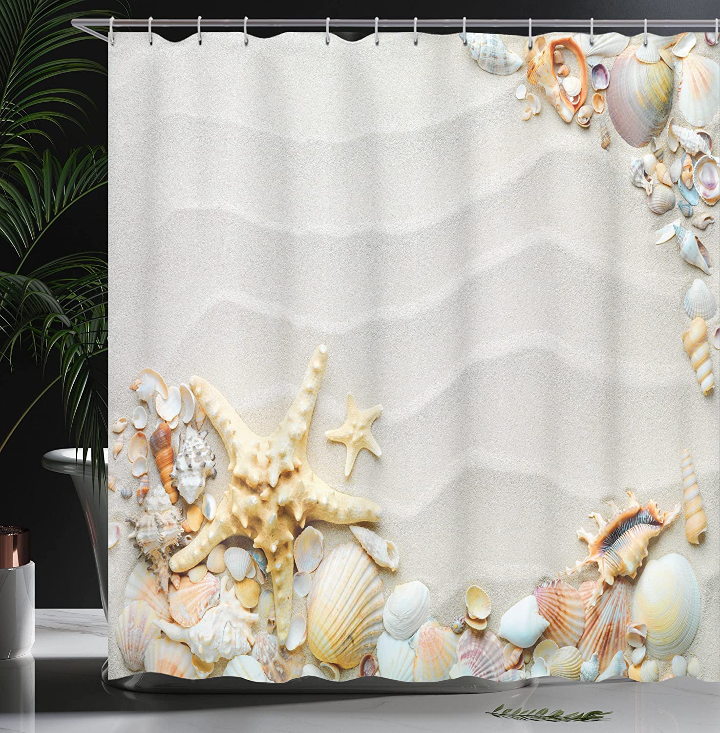 Seacoast Theme Shower Curtain With Colorful Seashells And Starfish - Image 3