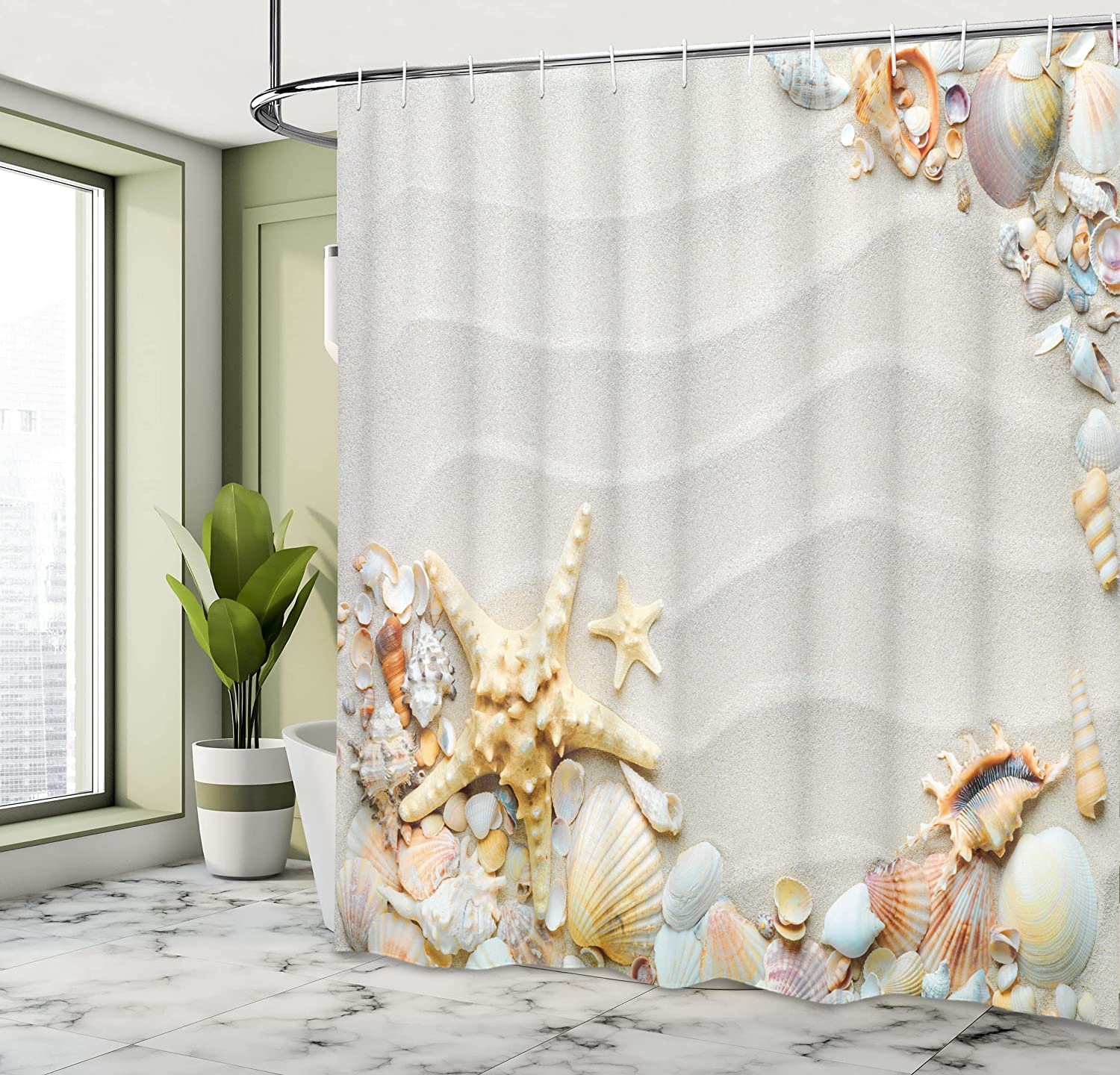 Seacoast Theme Shower Curtain With Colorful Seashells And Starfish - Image 4