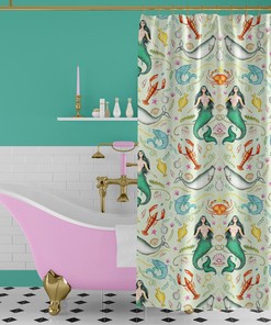 Seafoam Green Triton's Treasures Shower Curtain in 3 Sizes 