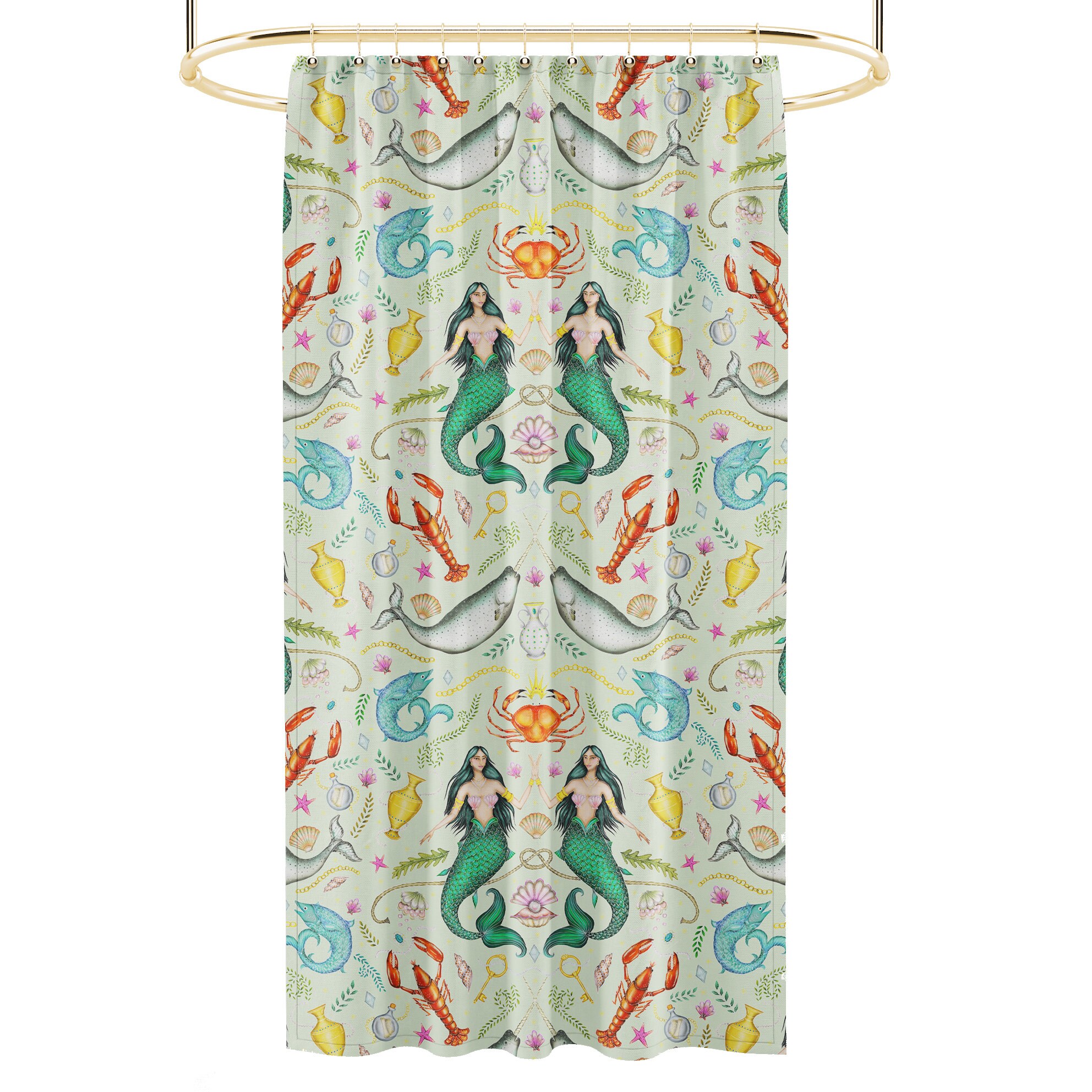 Seafoam Green Triton's Treasures Shower Curtain in 3 Sizes