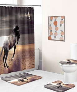 Seafront Animal Shower Curtain Featuring Majestic Horses for Eco-Friendly Bathroom Decor