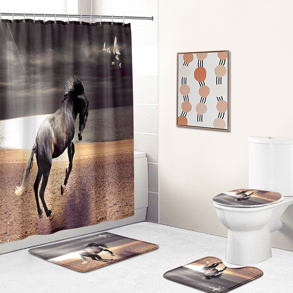 Seafront Animal Shower Curtain Featuring Majestic Horses for Eco-Friendly Bathroom Decor