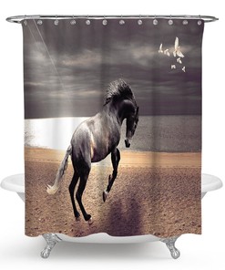 Seafront Animal Shower Curtain Featuring Majestic Horses for Eco-Friendly Bathroom Decor