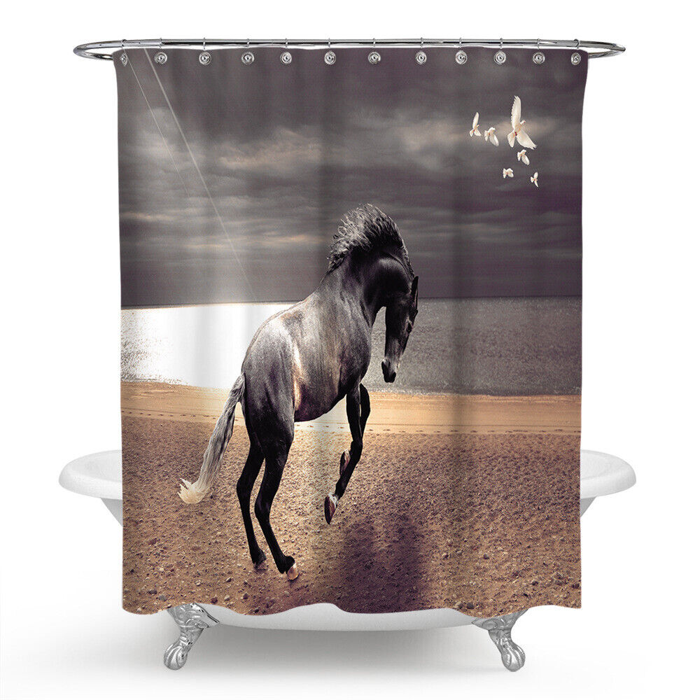 Seafront Animal Shower Curtain Featuring Majestic Horses for Eco-Friendly Bathroom Decor