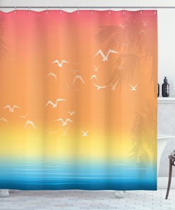 Seagull Palm Trees Sun Print Shower Curtain for a Lively Bath