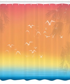 Seagull Palm Trees Sun Print Shower Curtain for a Lively Bath
