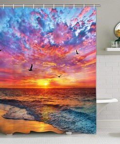 Seagull Seaside Shower Curtain With Ocean Waves Print For A Coastal Vibe