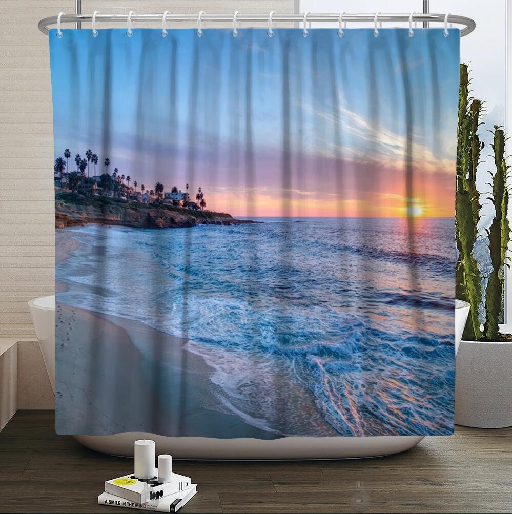 Seagull Seaside Shower Curtain With Ocean Waves Print For A Coastal Vibe - Image 2