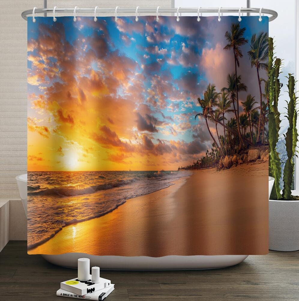 Seagull Seaside Shower Curtain With Ocean Waves Print For A Coastal Vibe - Image 3