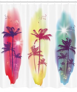 Seagulls Palm Trees Print Shower Curtain for a Coastal Bathroom