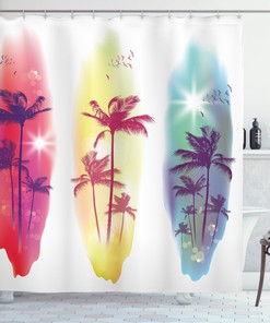 Seagulls Palm Trees Print Shower Curtain for a Coastal Bathroom