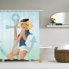 Seagulls and Anchor Shower Curtain with Seashore Ombre Design - Nautical Bathroom Decor Accessory