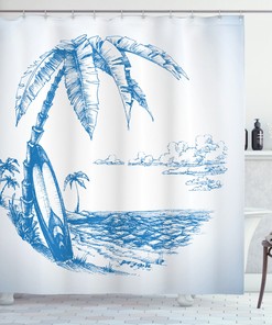 Seahorse Anchors Sea Turtle Corals Fabric Shower Curtain, Sketch Bathroom Decor