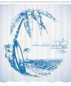 Seahorse Anchors Sea Turtle Corals Fabric Shower Curtain, Sketch Bathroom Decor