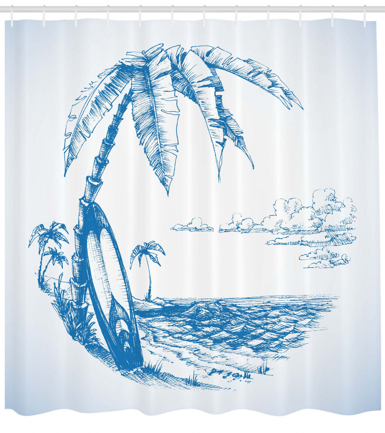 Seahorse Anchors Sea Turtle Corals Fabric Shower Curtain, Sketch Bathroom Decor
