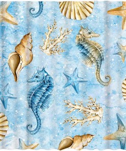 Seahorse And Coral Tropical Summer Shower Curtain For Ocean Creatures Art By Allenjoy - Waterproof And Durable Fabric