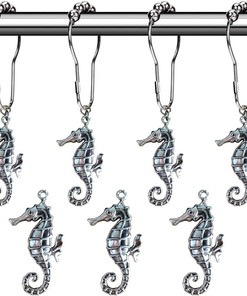 Seahorse Decorative Shower Curtain With Coastal Beach Theme For Nautical Bathroom Decor