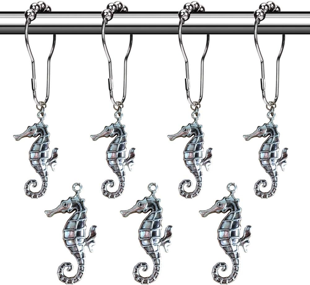 Seahorse Decorative Shower Curtain With Coastal Beach Theme For Nautical Bathroom Decor