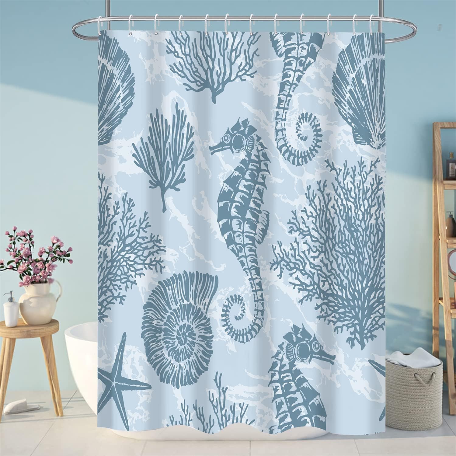 Seahorse & Friends - Underwater Shower Curtain Set for Your Ocean Theme Bathroom