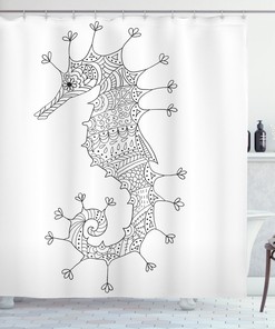 Seahorse Heraldic Art Print Animal Shower Curtain For Bathroom