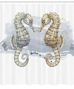 Seahorse Lovers Artsy Shower Curtain | Valentine Print for Bathroom