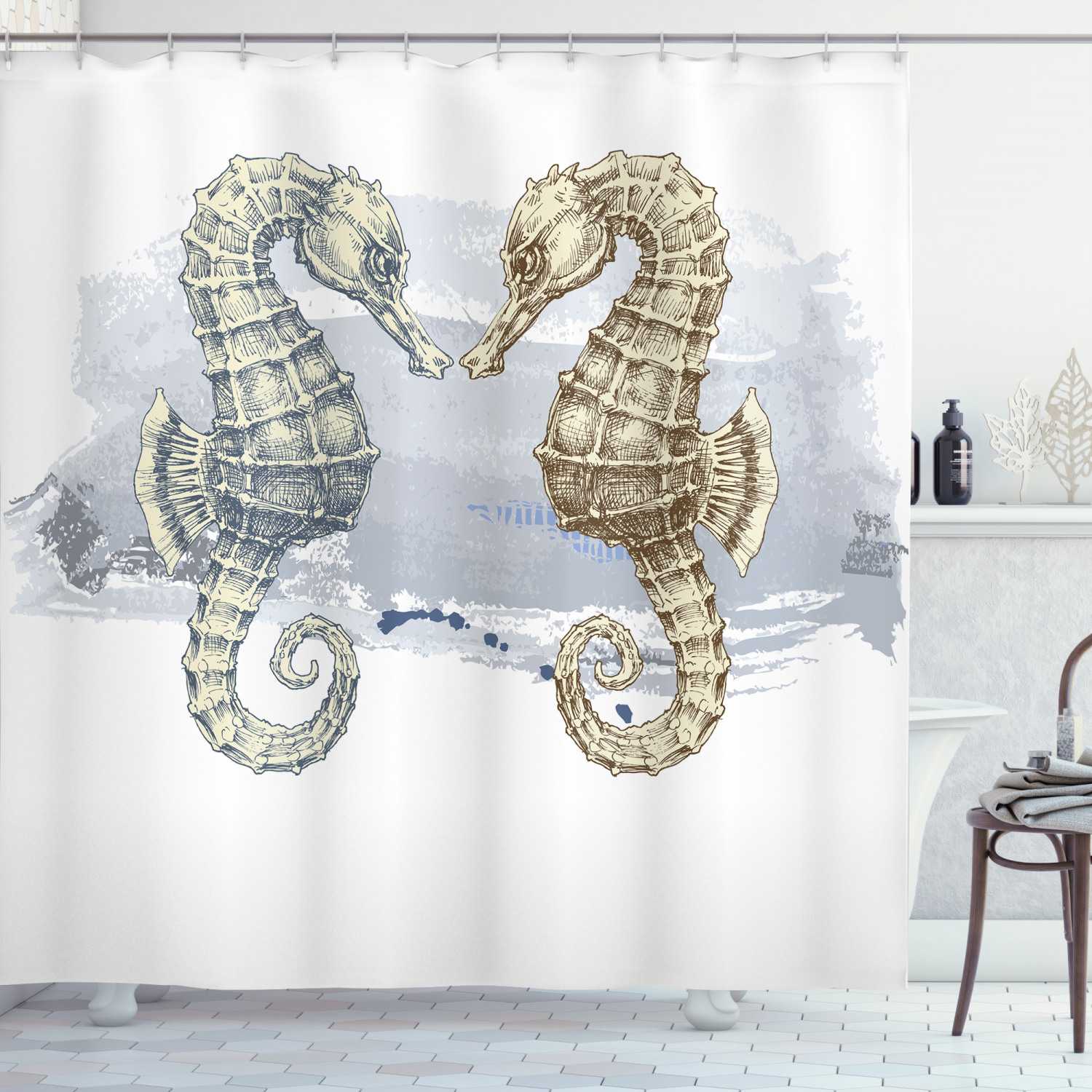 Seahorse Lovers Artsy Shower Curtain | Valentine Print for Bathroom