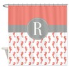Seahorse Monogram Coral Grey White Shower Curtain, Nautical Bathroom Decor