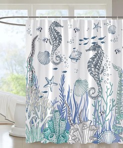 Seahorse Nautical Shower Curtain - Ocean Coastal Bath Decor