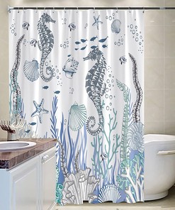 Seahorse Nautical Shower Curtain - Ocean Coastal Bath Decor