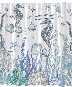 Seahorse Nautical Shower Curtain - Ocean Coastal Bath Decor