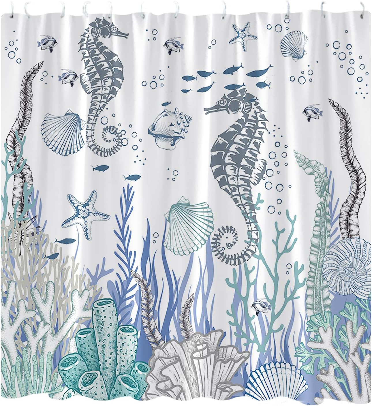 Seahorse Nautical Shower Curtain - Ocean Coastal Bath Decor