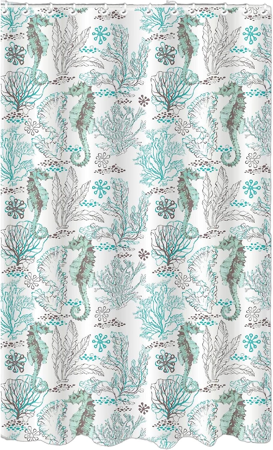 Seahorse Printed Canvas Shower Curtain with Roller Hooks for Off/White Abstract Casual Peva