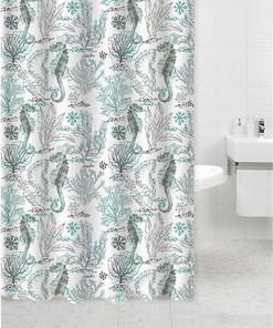 Seahorse Printed Canvas Shower Curtain with Roller Hooks for Off/White Abstract Casual Peva