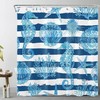Seahorse Shower Curtain, Ocean Theme Blue And White Striped Fabric, Sea Animal Bathroom Curtains Set 