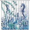Seahorse Starfish Coral Seashell Blue Ocean Beach Underwater Marine Life Shower Curtain with Nautical Coastal Elements