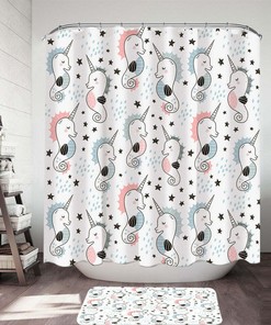 Seahorse Unicorns Shower Curtain - A Magical And Dreamlike Addition To Your Bathroom