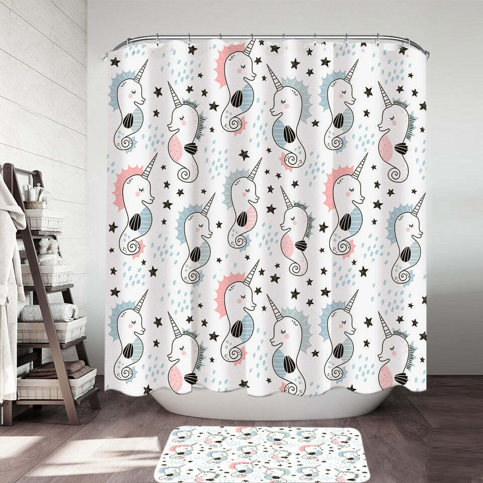 Seahorse Unicorns Shower Curtain - A Magical And Dreamlike Addition To Your Bathroom