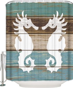 Seahorse Vintage Bathroom Shower Curtain With Microfiber Accents, Machine Washable