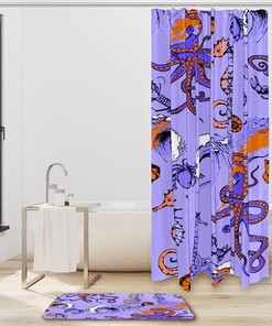 Seahorse and Octopus Shower Curtain: Waterproof Fabric.