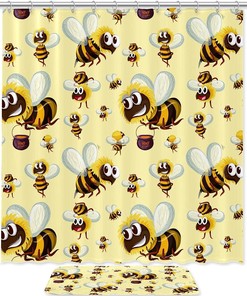 Seamless Bee Pattern Decorative Shower Curtain for Your Bathroom