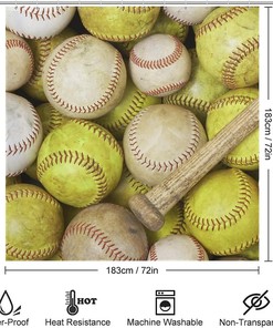 Seamless Old Baseball Shower Curtain with Waterproof Washable Bath Curtains for Bathroom - Unbranded