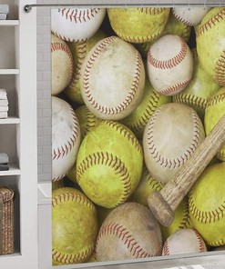 Seamless Old Baseball Shower Curtain with Waterproof Washable Bath Curtains for Bathroom - Unbranded