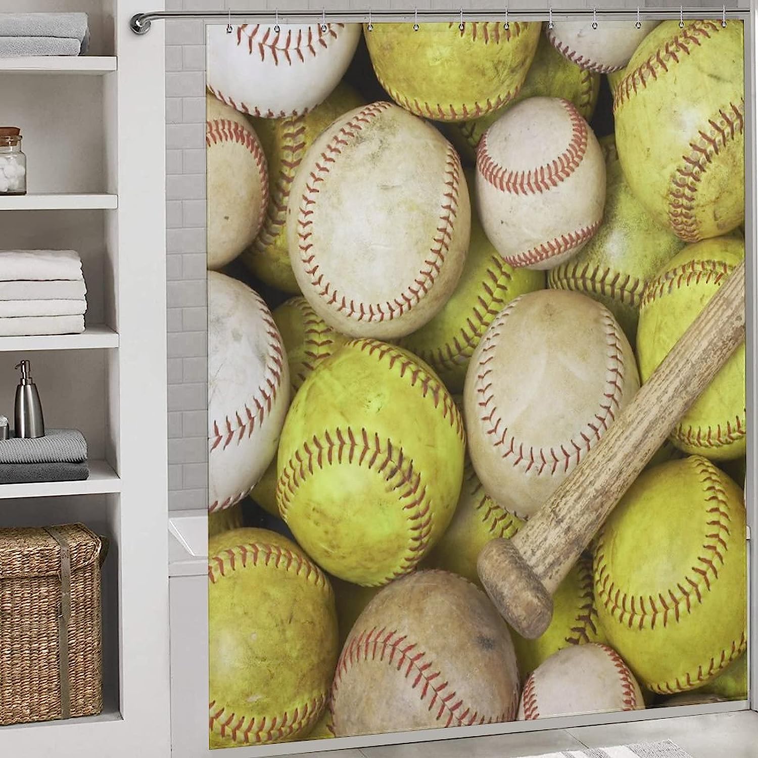 Seamless Old Baseball Shower Curtain with Waterproof Washable Bath Curtains for Bathroom - Unbranded