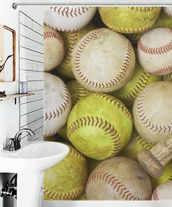 Seamless Old Baseball Shower Curtain with Waterproof Washable Bath Curtains for Bathroom - Unbranded