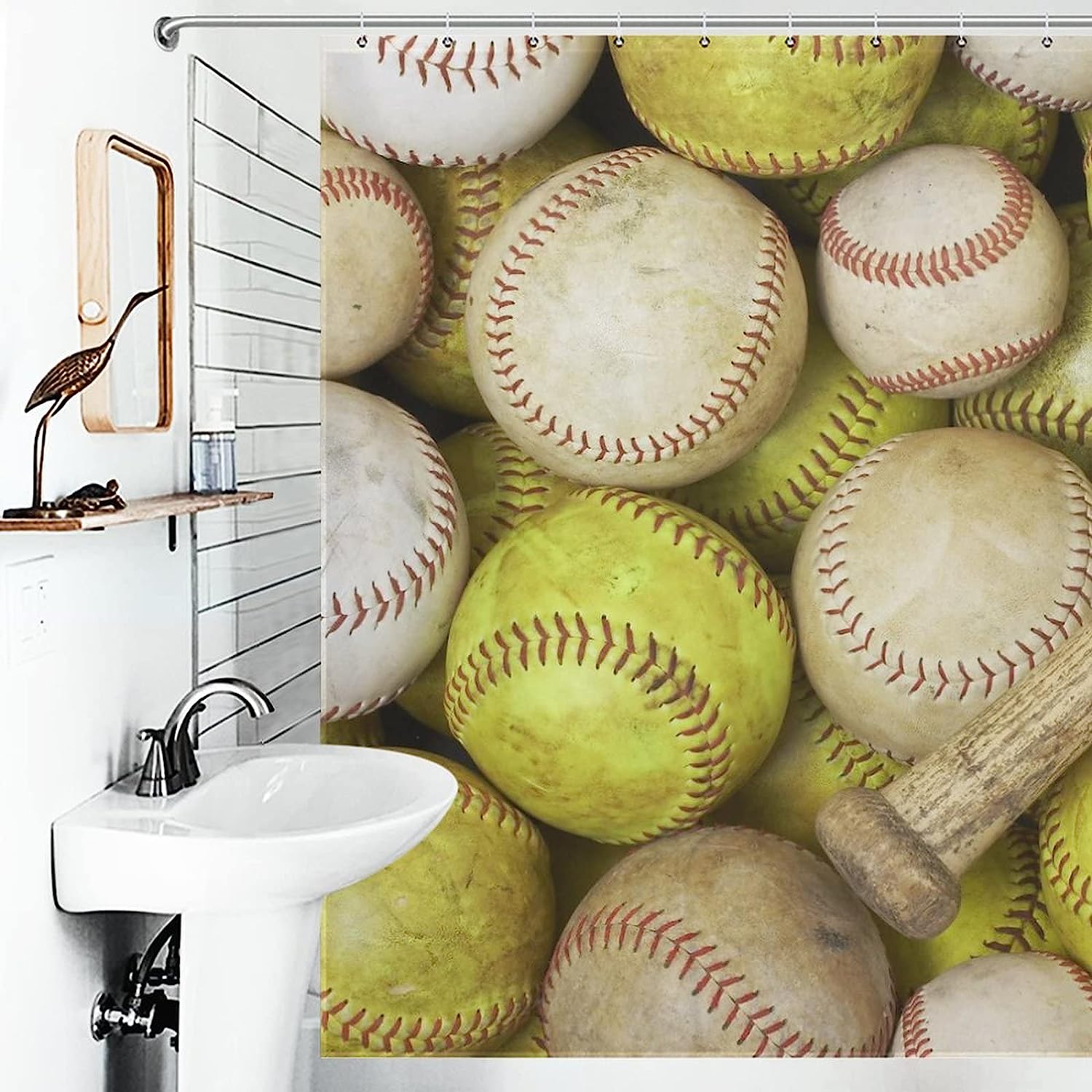 Seamless Old Baseball Shower Curtain with Waterproof Washable Bath Curtains for Bathroom - Unbranded