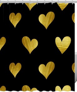 Seamless Pattern Golden Hearts Shower Curtain, Perfect For Romantic Bathroom Decor