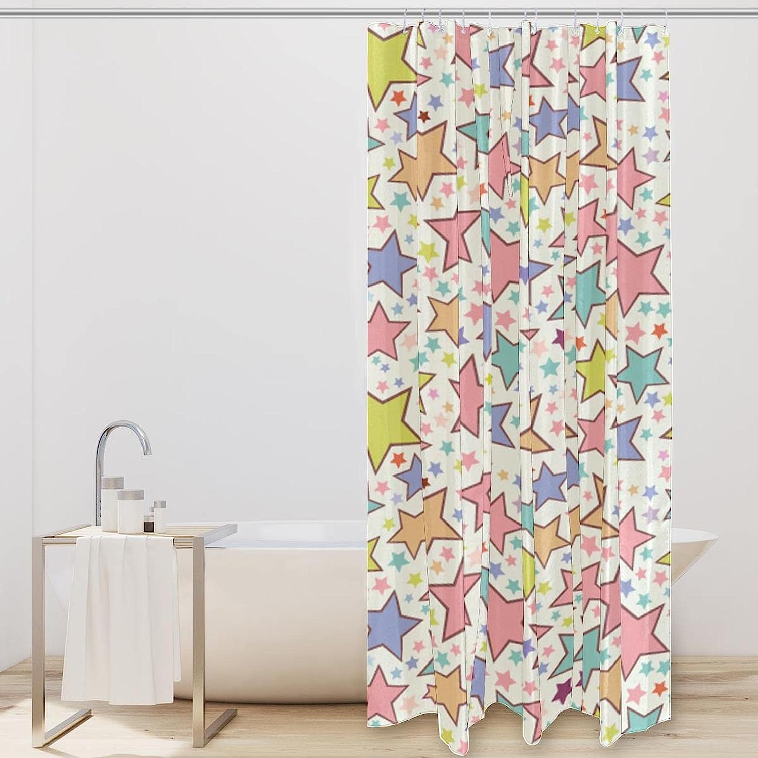 Seamless Pattern Of Stars Colorful Shower Curtain For A Whimsical Bathroom Look - Image 2