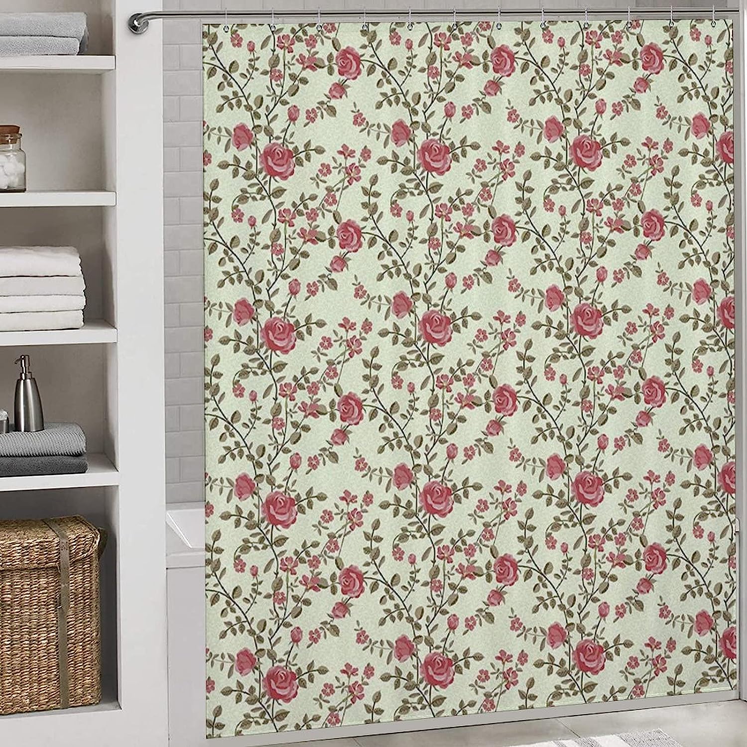 Seamless Red Rose Bathroom Shower Curtain for a Cohesive Look
