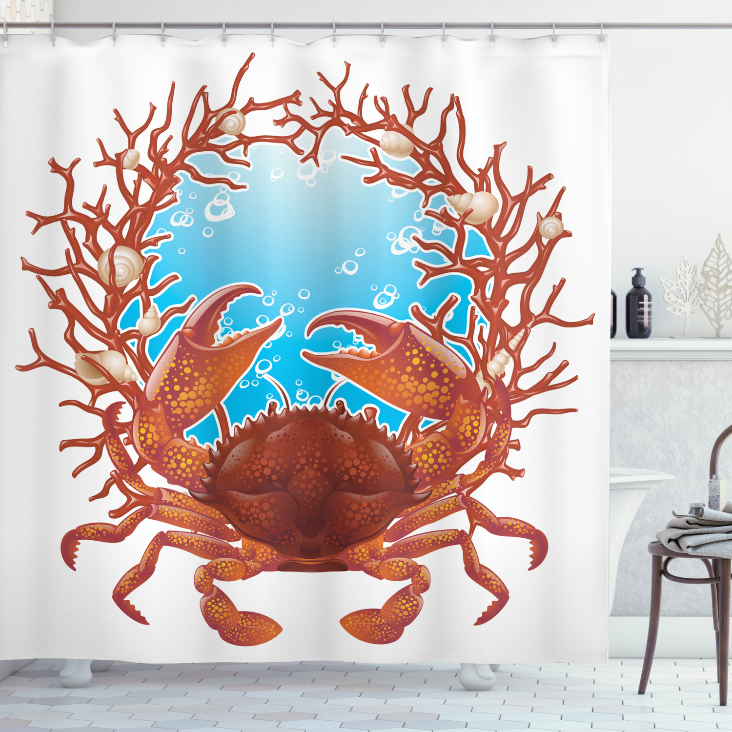 Seashell And Coral Underwater World Shower Curtain For Bathroom Decor